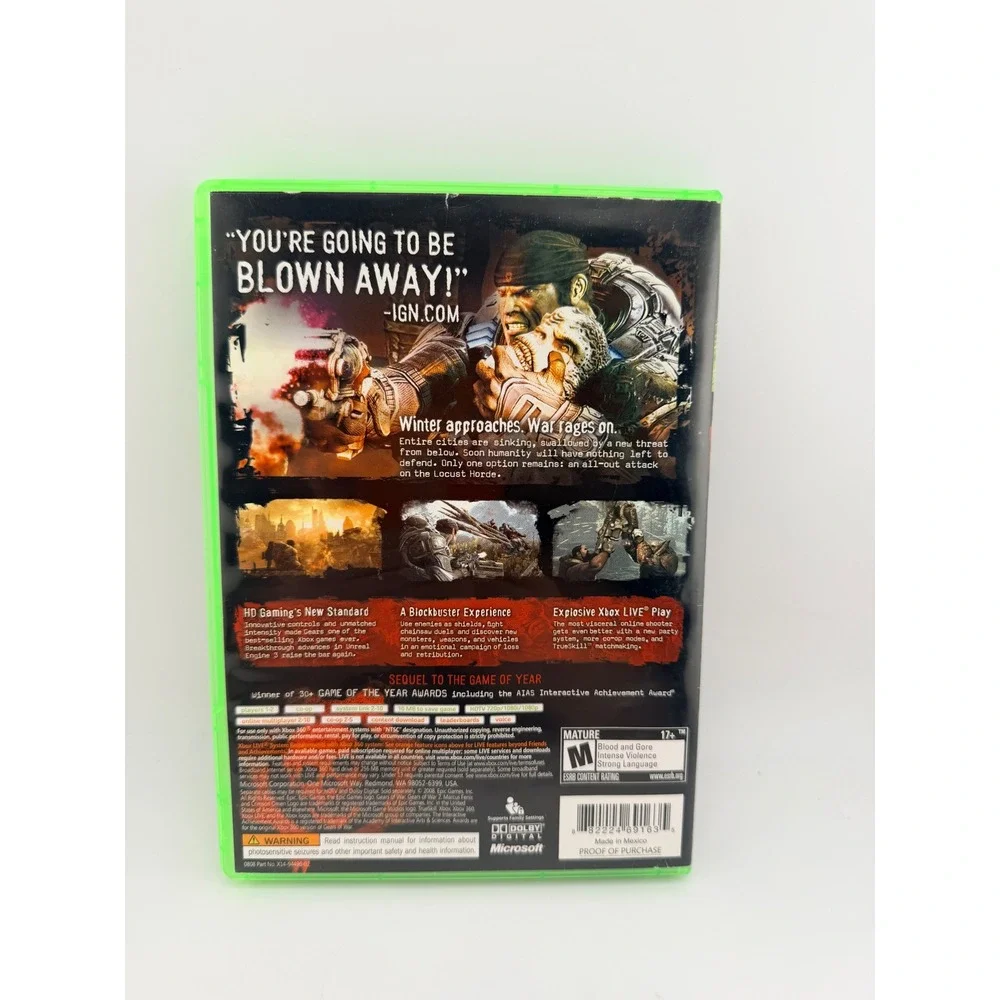 Gears of War 2 Microsoft Xbox 360 2008‎ CIB Complete with Manual Shooter Game